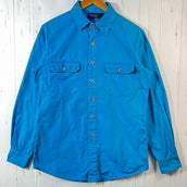 Men's Medium Blue 1980s Patagonia Canvas Shirt in Peacock. Vintage, original, hard-to-find, rare color. Cotton top, innerwear, long-sleeved shirt.