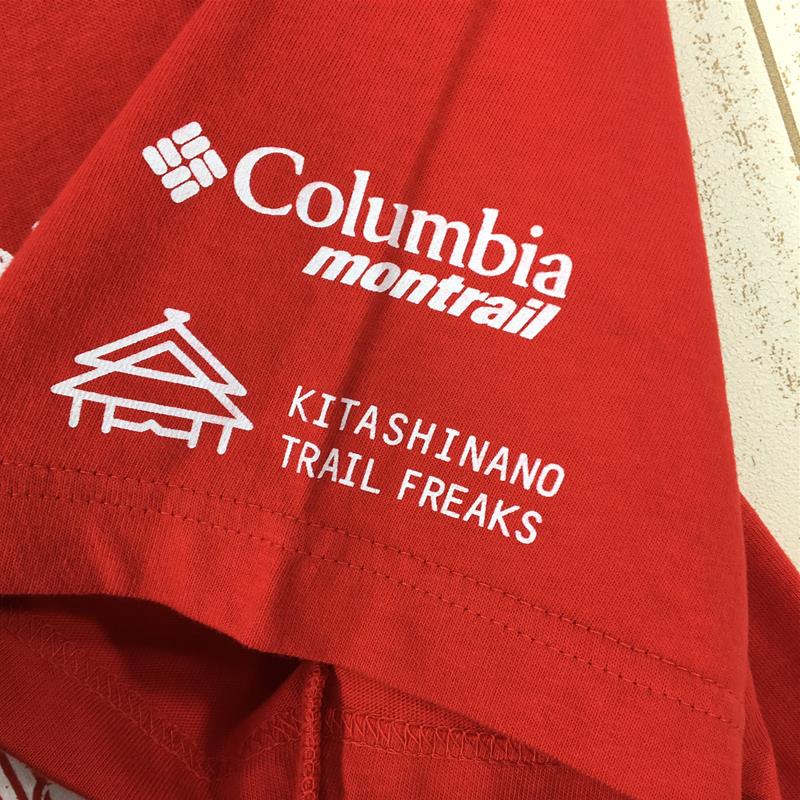 【Men's L レッド系】 Columbia ( コロンビア ) モントレイル × 北信濃トレイルフリークス 善光寺ラウンドトレイル 大会tシャツ Men's  コットン ショートスリーブTシャツ クルーネック インナー シャツ トップス ウェア