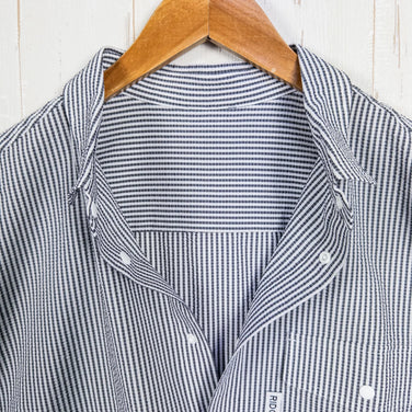 Men's Large Gray Ridge Mountain Gear Basic Short Sleeve Shirt Stripe Gray/White Polyester Top