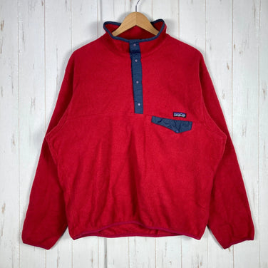 [Men's Large Red] 1992 Patagonia Synchilla Snap T-Neck Pullover in Burnt Chili/Charred Blue. Rare and hard to find.