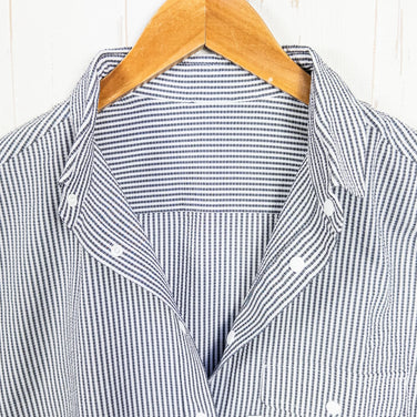 Women's Medium Gray Ridge Mountain Gear Basic Short Sleeve Shirt Stripe Gray/White Polyester Top