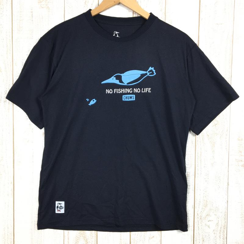 【Men's M ブラック系】 Chums ( チャムス ) No Fish No Life Tシャツ 速乾 CH01-1375 Men's  化繊 ショートスリーブTシャツ クルーネック インナー シャツ トップス ウェア