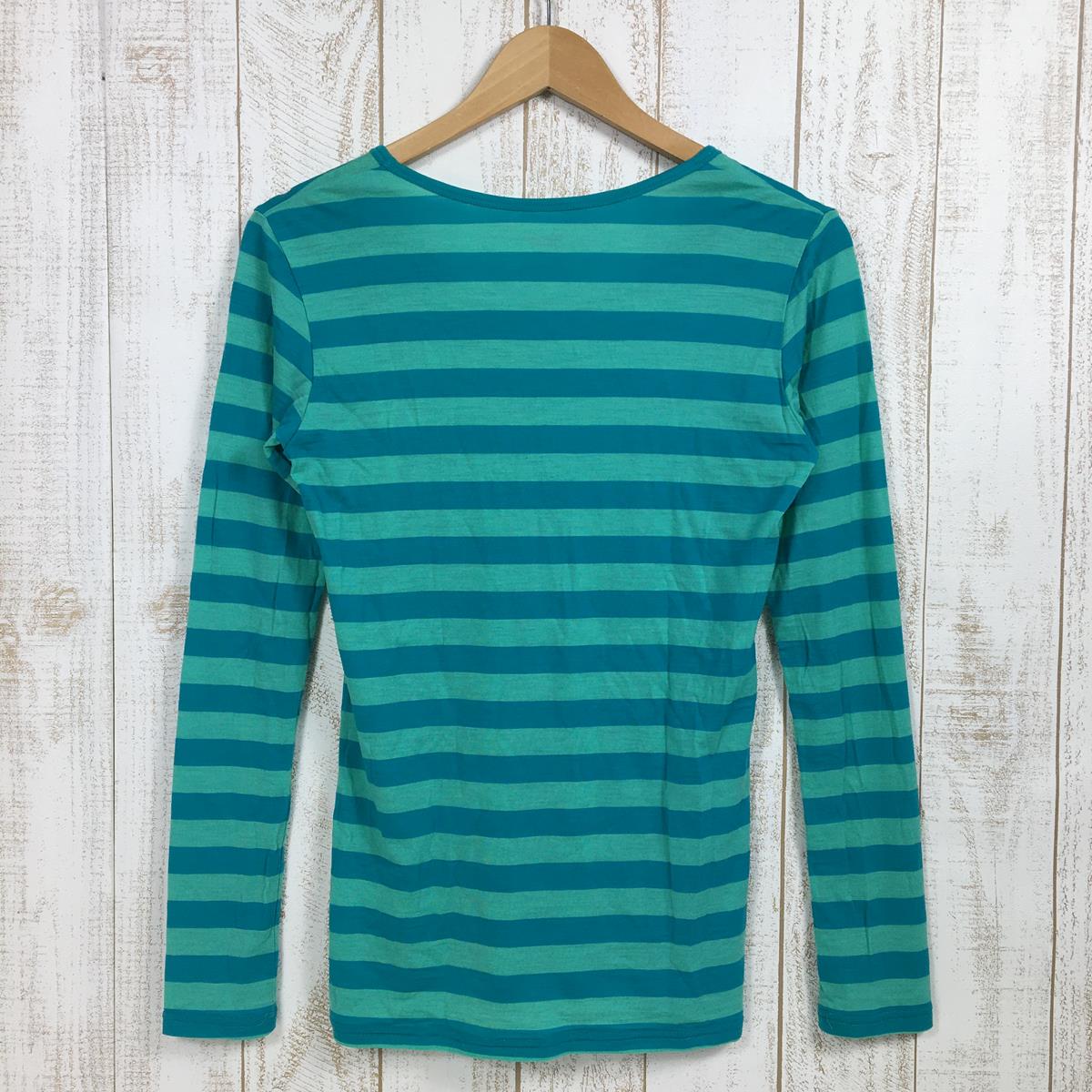 [Women's S Green] Icebreaker Speare Long Sleeve Feminine Crew Stripe Merino Wool T-Shirt ITW11572 Asian Women's Woolen