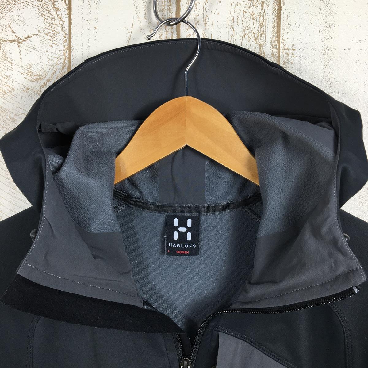 【女款 L 黑色】Haglofs Ulta Q Hood 软壳 Gore Windstopper 夹克连帽衣 国际女式软壳外套