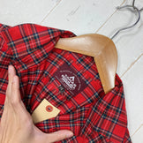 【Women's M レッド系】 Taras Boulba ( タラスブルバ ) ロングスリーブ チェック シャツ Long Sleeve Check Shirt 生産終了モデル 入手困難 ウール混 日本製 アシックス期 ポリエステル ウェア トップス インナー シャ