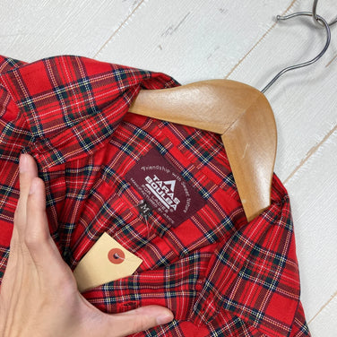 【Women's M レッド系】 Taras Boulba ( タラスブルバ ) ロングスリーブ チェック シャツ Long Sleeve Check Shirt 生産終了モデル 入手困難 ウール混 日本製 アシックス期 ポリエステル ウェア トップス インナー シャ