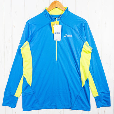 男款 Asics FT 长袖拉链上衣，L 码，蓝色。涤纶，合成纤维。长袖衬衫。z00052998。合成纤维。长袖衬衫。