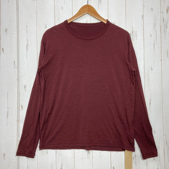 【Unisex M レッド系】 HERENESS（ヒアネス） スムース ウール ティーシャツ ロング スリーブ Smooth Wool T-Shirt Long Sleeve Deep Red メリノウール100% ウール ウェア トップス インナー シャツ ロング