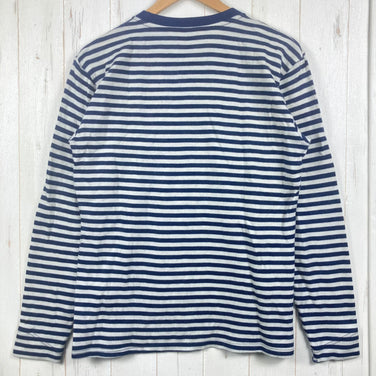 【男式 M 白色系】Montbell（蒙特贝）美丽奴羊毛混纺条纹长袖T恤 Merino Wool Plus Border Long Sleeve T 美丽奴羊毛 服装 上衣 内搭 衬衫 长袖