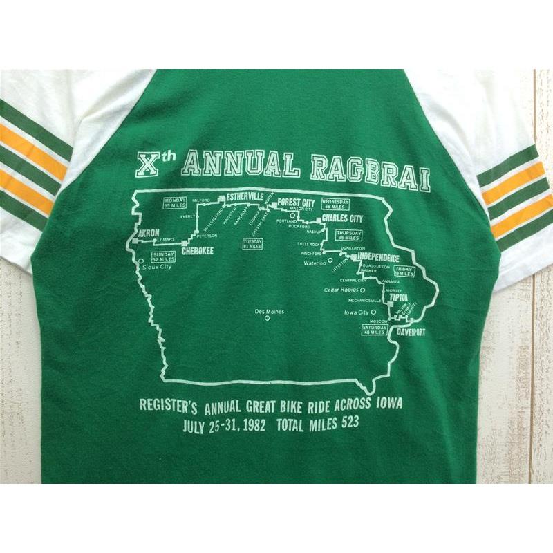 [Men's M Green] Iowa Ragbrai 10th Anniversary V-neck T-shirt Discontinued model Vintage Men's Synthetic Short Sleeve T-shirt Crew neck Inner shirt Tops Wear