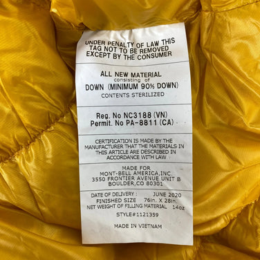 均码黄色 Montbell Down Hugger 800 #2 羽绒睡袋系统 (z00054892)