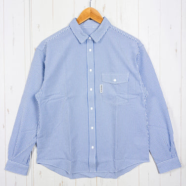 女式中号 Blue Ridge Mountain Gear 基本款长袖衬衫，条纹，蓝/白，涤纶，上衣