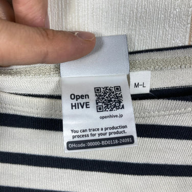 男士 ML 象牙色 Bring Basque 衬衫，裁剪缝制，米白色 x 黑色，涤纶，长袖圆领 T 恤，合成纤维，长袖，米白色 x 黑色，合成纤维，长袖