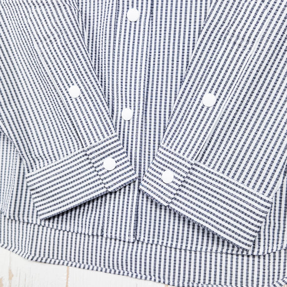 【Women's S グレー系】 Ridge Mountain Gear ( リッジマウンテンギア ) ベーシック ロングスリーブシャツ ストライプ Basic Long Sleeve Shirt Stripe Grey / White ポリエステル ウェア トップス