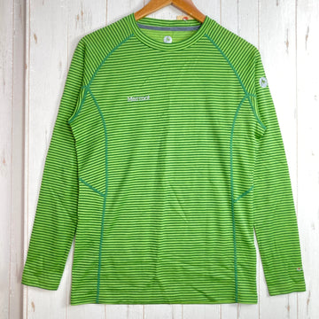 【Men's S グリーン系】 Marmot ( マーモット ) クライム ウール ボーダー ロングスリーブ クルー Climb Wool Border L/S Crew ポリエステル ウェア トップス インナー シャツ ロングスリーブTシャツ クルーネック 化繊