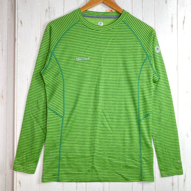 【Men's S グリーン系】 Marmot ( マーモット ) クライム ウール ボーダー ロングスリーブ クルー Climb Wool Border L/S Crew ポリエステル ウェア トップス インナー シャツ ロングスリーブTシャツ クルーネック 化繊