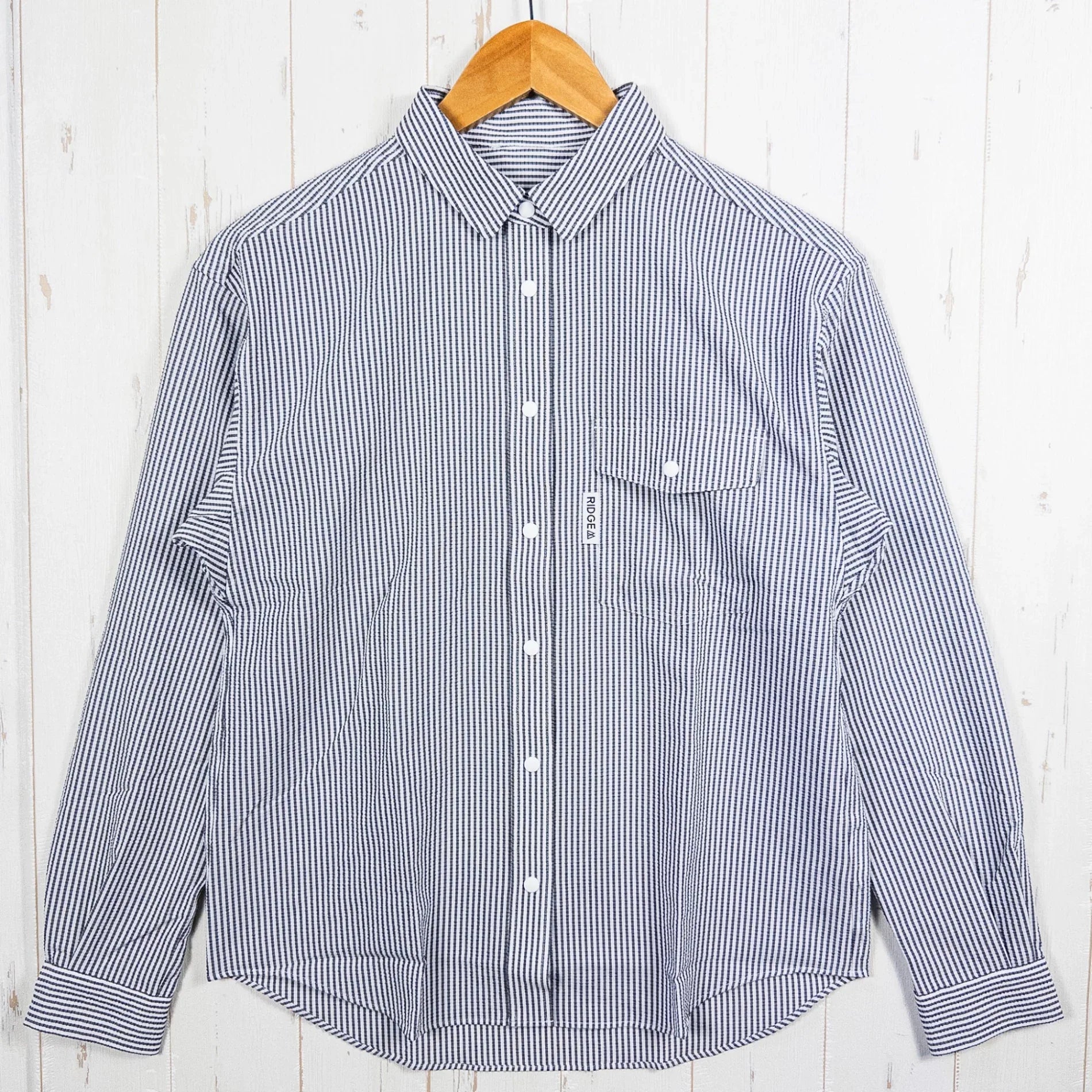 【Women's S グレー系】 Ridge Mountain Gear ( リッジマウンテンギア ) ベーシック ロングスリーブ シャツ ストライプ Basic Long Sleeve Shirt Stripe Grey x White ポリエステル ウェア トップ - 【公式】2ndGEAR（セカンドギア）Webショップ【登山用品・アウトドア用品専門 買取販売店】