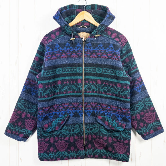 【Unisex S ネイビー系】 1980s Woolrich ( ウールリッチ ) ネイティブ ウール フーデッド ジャケット ビンテージ オリジナル 入手困難 ウール ウェア トップス アウター ジャケット ウール z00052829  ウール アウター ジャケッ