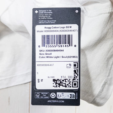 Arcteryx 男式 Crag 棉质标志短袖 T 恤（白色 Light/Soul）- 小码（白色）- 棉质，短袖圆领，合成面料（z00053081）