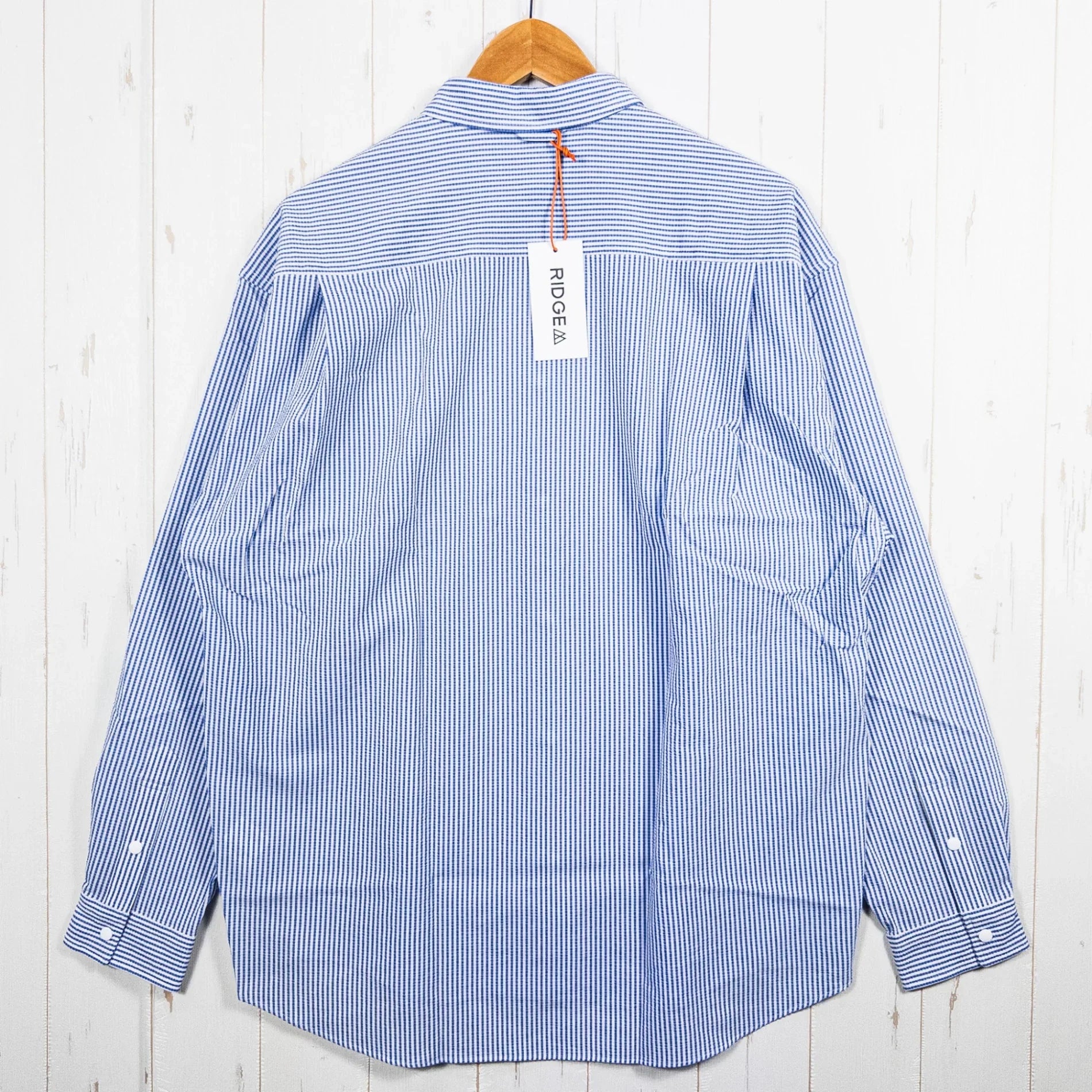 【Men's L ブルー系】 Ridge Mountain Gear ( リッジマウンテンギア ) ベーシック ロングスリーブ シャツ ストライプ Basic Long Sleeve Shirt Stripe Blue x White ポリエステル ウェア トップ - 【公式】2ndGEAR（セカンドギア）Webショップ【登山用品・アウトドア用品専門 買取販売店】