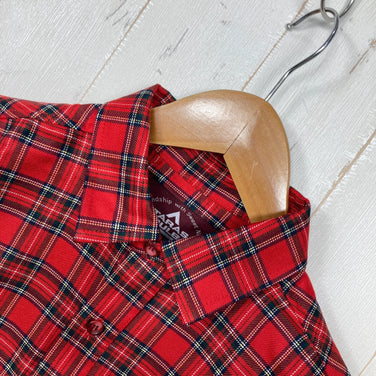【Women's M レッド系】 Taras Boulba ( タラスブルバ ) ロングスリーブ チェック シャツ Long Sleeve Check Shirt 生産終了モデル 入手困難 ウール混 日本製 アシックス期 ポリエステル ウェア トップス インナー シャ