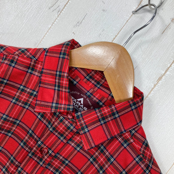【Women's M レッド系】 Taras Boulba ( タラスブルバ ) ロングスリーブ チェック シャツ Long Sleeve Check Shirt 生産終了モデル 入手困難 ウール混 日本製 アシックス期 ポリエステル ウェア トップス インナー シャ