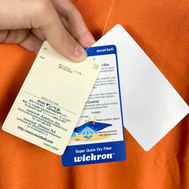 Men's Large Orange Montbell WIC Long Sleeve T-Shirt, Polyester, Crew Neck, Synthetic, Top, Undershirt, z00053643