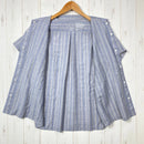 【Women's M グレー系】 Yamatomichi ( 山と道 ) メリノ ショートスリーブ シャツ Merino Short Sleeve Shirt グレー / ブルーストライプ メリノウール ウェア トップス インナー シャツ ショートスリーブシャツ ウー-3