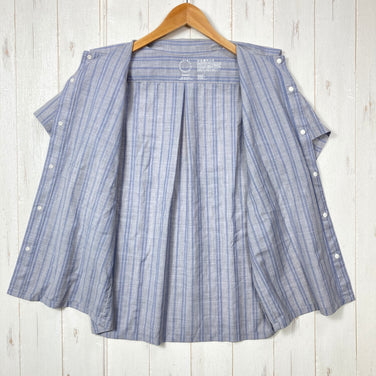 【Women's M グレー系】 Yamatomichi ( 山と道 ) メリノ ショートスリーブ シャツ Merino Short Sleeve Shirt グレー / ブルーストライプ メリノウール ウェア トップス インナー シャツ ショートスリーブシャツ ウー