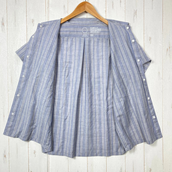 【Women's M グレー系】 Yamatomichi ( 山と道 ) メリノ ショートスリーブ シャツ Merino Short Sleeve Shirt グレー / ブルーストライプ メリノウール ウェア トップス インナー シャツ ショートスリーブシャツ ウー
