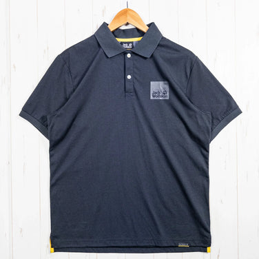 Men's Medium Black Jackwolfskin Cotton Short Sleeve Polo Shirt, Cotton Top, Undershirt, Synthetic Fiber, z00053094