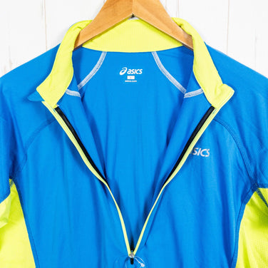 男款 Asics FT 长袖拉链上衣，L 码，蓝色。涤纶，合成纤维。长袖衬衫。z00052998。合成纤维。长袖衬衫。