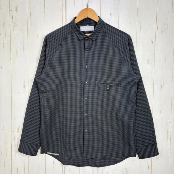 【Unisex 3 ブラック系】 Axesquin Elements ( アクシーズクインエレメンツ ) ギンガム サッカー の ショート カラー シャツ ポリエステル ウェア トップス インナー シャツ ロングスリーブシャツ 化繊 z00058149  化繊 ロング