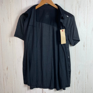 男士中号黑色小米云峰羊毛衬衫，美利奴羊毛，短袖衬衫，z00053832