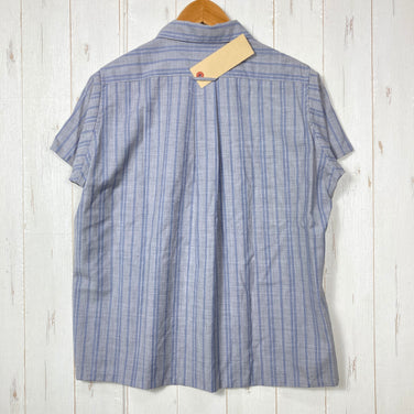 【Women's M グレー系】 Yamatomichi ( 山と道 ) メリノ ショートスリーブ シャツ Merino Short Sleeve Shirt グレー / ブルーストライプ メリノウール ウェア トップス インナー シャツ ショートスリーブシャツ ウー