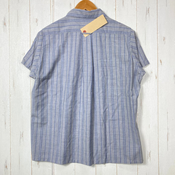 【Women's M グレー系】 Yamatomichi ( 山と道 ) メリノ ショートスリーブ シャツ Merino Short Sleeve Shirt グレー / ブルーストライプ メリノウール ウェア トップス インナー シャツ ショートスリーブシャツ ウー