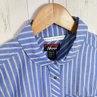 [Women's L Blue] Nanga Spring Stripe Shirt N2501-1J508B BLU z00058261 BLU Cotton Short-Sleeve Shirt Inner Shirt Tops Apparel