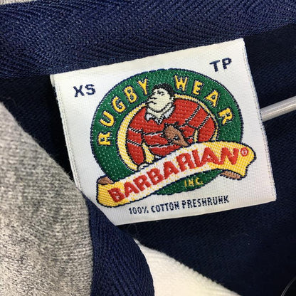 【Men's XS ネイビー系】 Barbarian ( バーバリアン ) フーデッド ストライプ ロングスリーブ ラグビー シャツ Hooded Stipe Longsleeve Rugby Shirts カナダ製 International Men's  化繊 フ