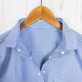 女式中号 Blue Ridge Mountain Gear 基本款短袖衬衫条纹蓝/白涤纶上衣