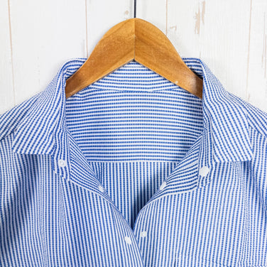 女式中号 Blue Ridge Mountain Gear 基本款短袖衬衫条纹蓝/白涤纶上衣