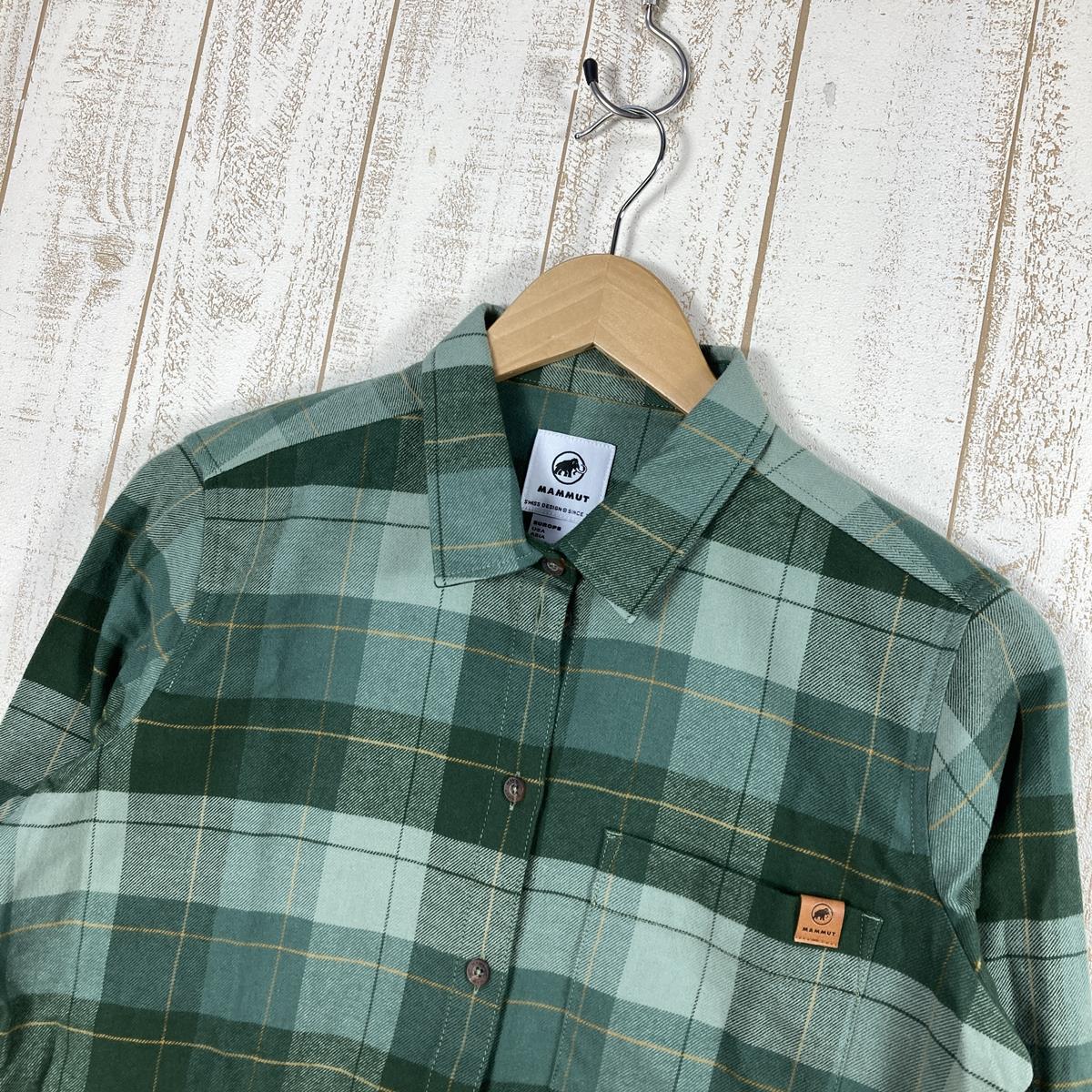 [Women's S Green] Mammut Trovat Longsleeve Shirt Organic Cotton Flannel Shirt 1015-01360 Women's Dark Jade-Woods Cotton