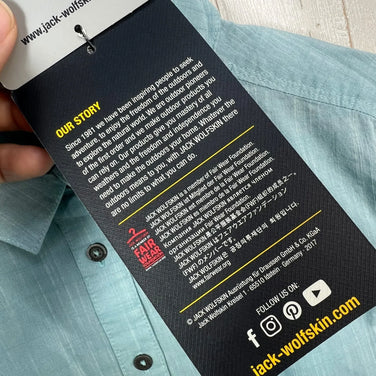 Jackwolfskin 翡翠湖衬衫，女款中号，蓝色，有机棉，长袖衬衫，棉质，z00054718