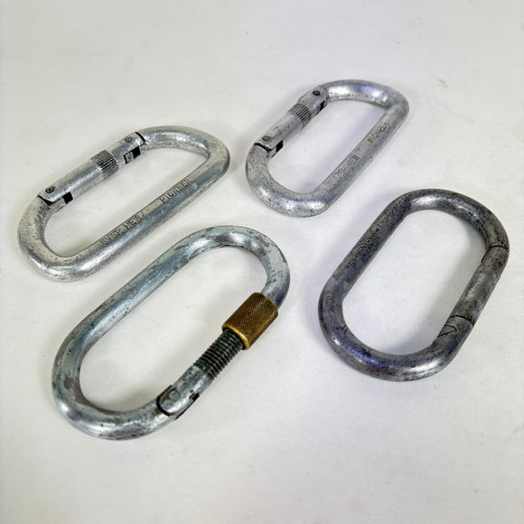 【OneSize シルバー系】 1970s Evernew ( エバニュー ) ヴィンテージ カラビナ 4個セット Vintage Carabiner 4-Piece Set PIONEER刻印 スクリューロック混在 ロッククライミングギア z00061781  ロ