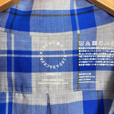 Yamatomichi（山道）美利奴羊毛衬衫，男女通用，小号，蓝色，蓝灰色格纹。已停产，很难找到。美利奴羊毛上衣，内衣，长袖衬衫，羊毛材质。产品代码：z000570。