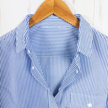 女式中号 Blue Ridge Mountain Gear 基本款长袖衬衫，条纹，蓝/白，涤纶，上衣