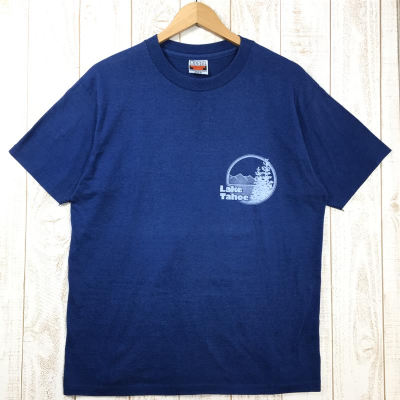 【Men's XS ネイビー系】 Hanes ヘインズ Lake Tahoe スーベニア Tシャツ 50/50 コットンポリ ビンテージ 希少なアウトドアTシャツ International Men's  コットン ショートスリーブTシャツ クルーネック インナー シ