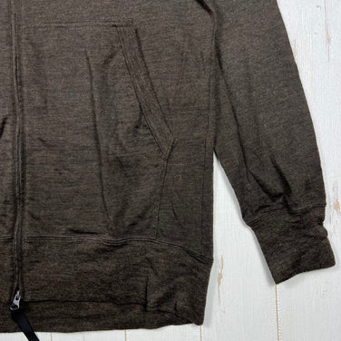 Yamatomichi 男女通用中号棕色美利奴羊毛全拉链连帽衫。美利奴羊毛上衣、内搭衬衫、连帽衫、羊毛，z00056349。