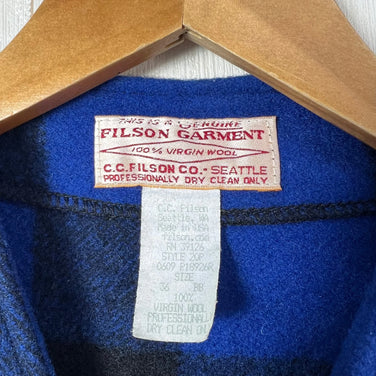 男士36码蓝色Filson Mackinaw羊毛背心，蓝/黑色。稀有难寻。羊毛抓绒上衣。z00054323。蓝/黑色。