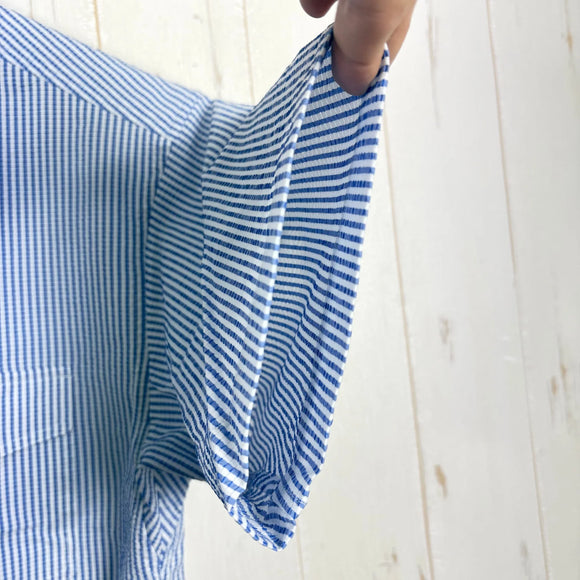 【Women's M ブルー系】 Ridge Mountain Gear ( リッジマウンテンギア ) ベーシック ショートスリーブ シャツ ストライプ Basic Short Sleeve Shirt Stripe  Blue × White z00055795 B