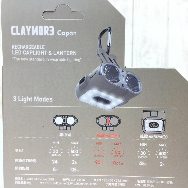 【OneSize ベージュ系】 Claymore ( クレイモア ) キャップオン 120H Capon 120H 500ルーメン Usb充電 モーションセンサー機能 1200Mah Ledキャップライト ヘッドランプ ランタン 投光器 Clp-135Tn CLP-